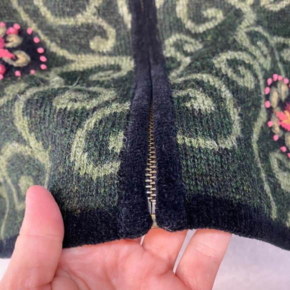 Icelandic Design Small Wool Sweater Jacket Full Zip Cardigan Embroidered Green - Picture 2 of 10